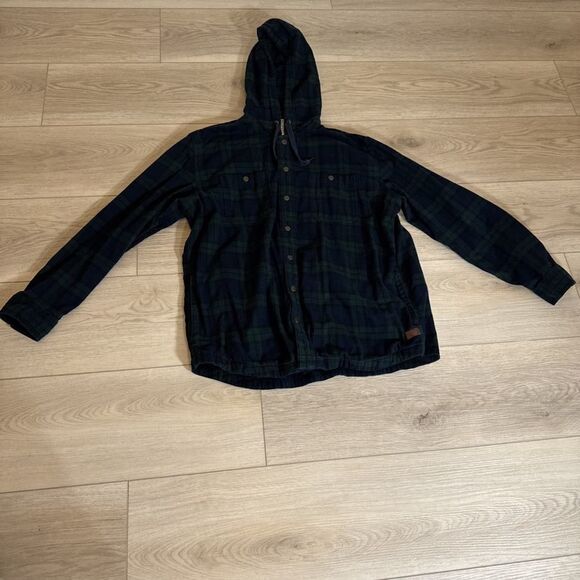 L.L.Bean Jacket Pullover With Hoodie Green And Blue Plaid Men’s Sz XL - Picture 3 of 7